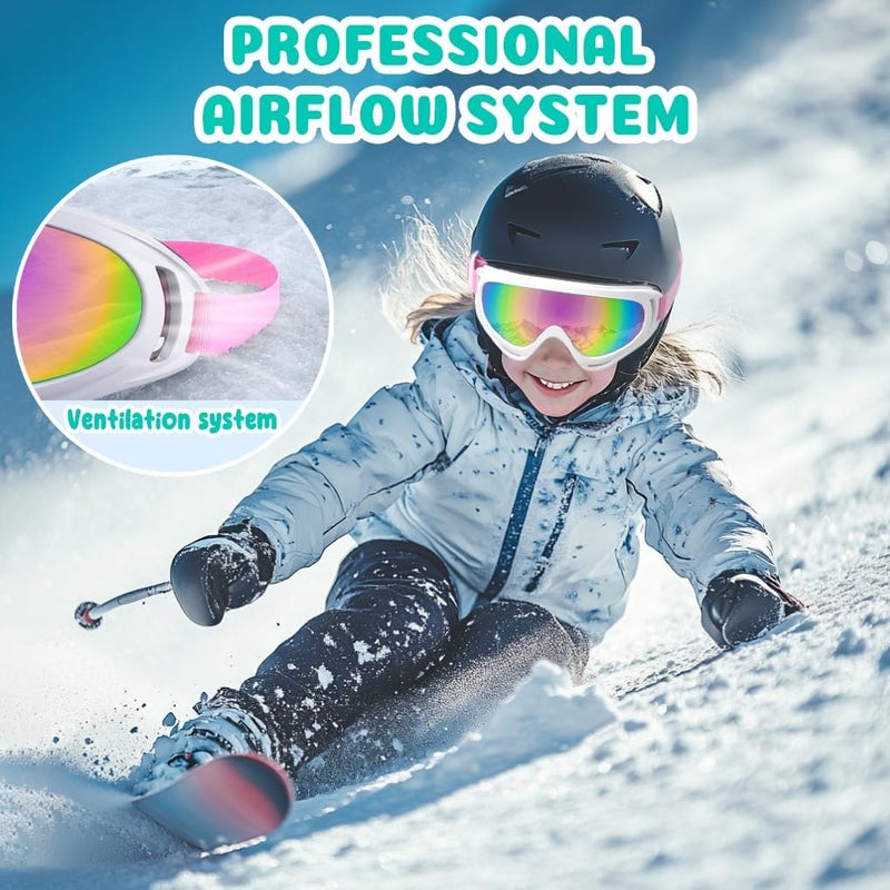 COOLOO 3 Pack Kids Ski Goggles, Anti-fog Snowboard Goggles with UV400 Protection, Snow Goggles for Boys Girls Youth Men Women - Image 3